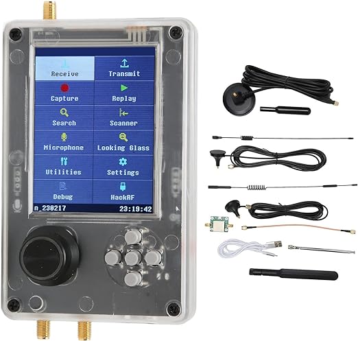 Software Defined Radio Kit, Portapack H2 HackRF One RTL SDR, 3.2 Inch TFT Screen 2000mAh Battery SDR Radio Receiver Assembled for Monitoring Ship Car (Host, USB, Tie Rod Antenna, Amplifier)