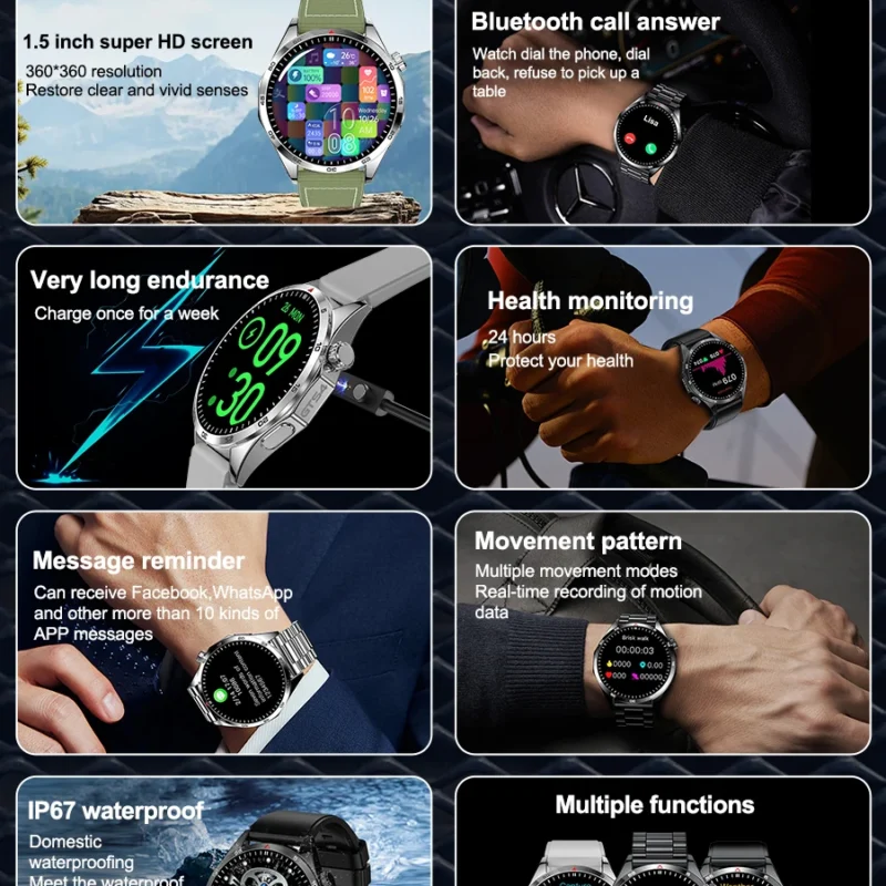 LEMFO 2024 New WATCH GT4 Smart Watch Men 1.5 AMOLED HD Screen Bluetooth Call IP68 Waterproof Watches Smartwatch Women