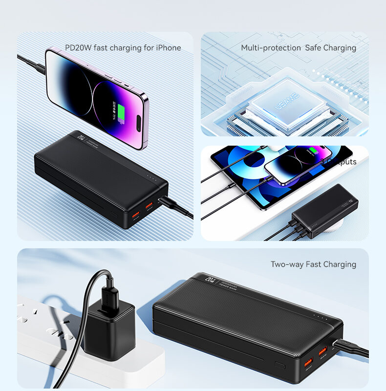 PB71 PD20W+QC3.0 3 Ports Fast Charging Power Bank 20000mAh